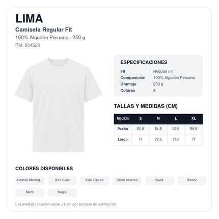 LIMA ficha técnica y tabla de medidas