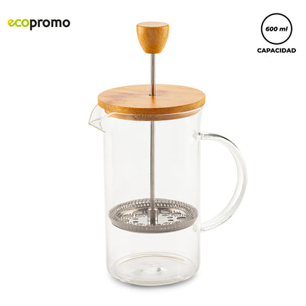 CAFETERA EN VIDRIO Y BAMBU 600ML