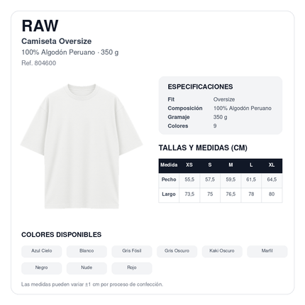 RAW ficha técnica y tabla de medidas
