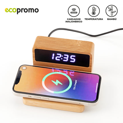 CARGADOR INALAMBRICO BAMBOO CLOCK