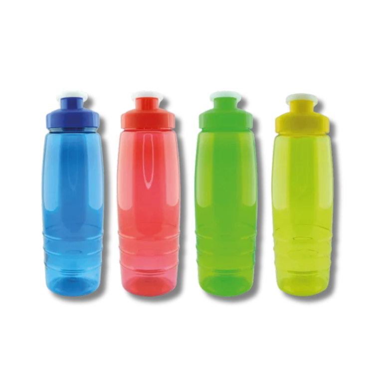 Botilito plástico de 20 oz con impresión metálica personalizada. Ideal para promociones, regalos corporativos y venta de botellas para agua en Colombia.